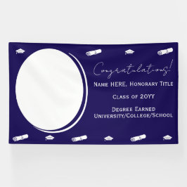 Afstuderen Foto & Pet, Diploma Congrats Donkerblau Spandoek