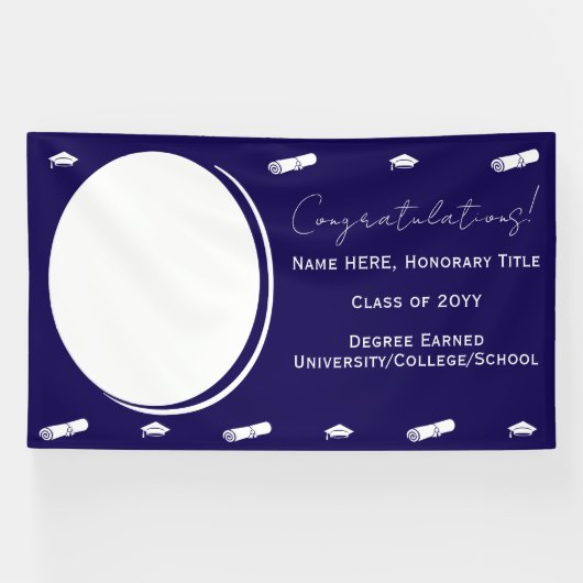 Afstuderen Foto & Pet, Diploma Congrats Donkerblau Spandoek (Horizontaal)