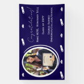 Afstuderen Foto & Pet, Diploma Congrats Donkerblau Spandoek (Verticaal)