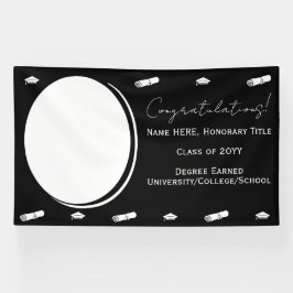 Afstuderen Foto & Pet, Diploma in zwart-wit Spandoek