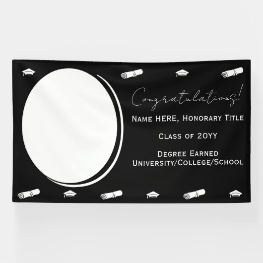 Afstuderen Foto & Pet, Diploma in zwart-wit Spandoek (Horizontaal)