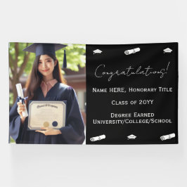 Afstuderen Foto, Pet & Diploma Navy Blue Sjabloon Spandoek