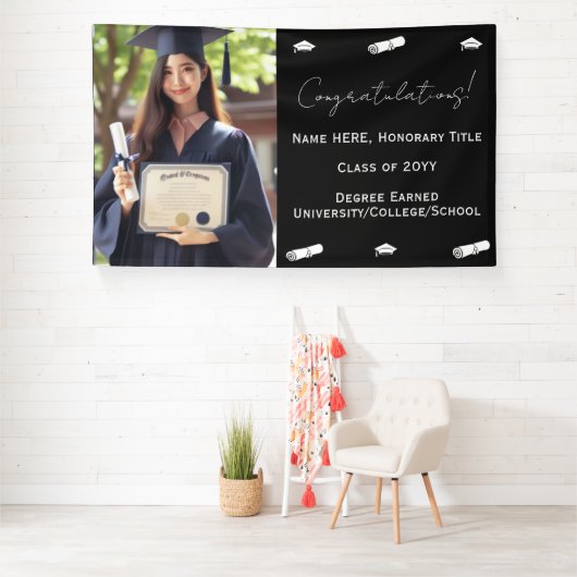 Afstuderen Foto, Pet & Diploma Navy Blue Sjabloon Spandoek (Insitu)