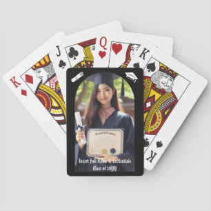 Afstuderen Foto, Pet Tassel, Diploma, Boog op Zwar Pokerkaarten