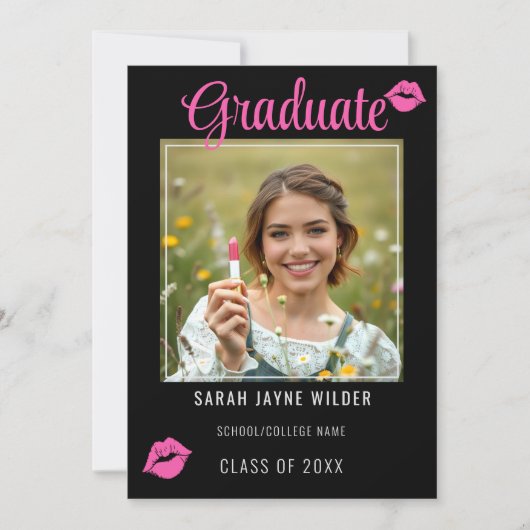 Afstuderen foto Pink Lips Kisses Afstuderen Aankondiging (Voorkant)