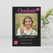 Afstuderen foto Pink Lips Kisses Afstuderen Aankondiging (Staand voorkant)