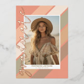 Afstuderen Foto Retro Stripes Boho Afstudeerder Pa Folie Uitnodiging (Voorkant)