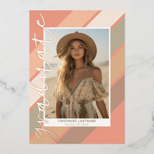 Afstuderen Foto Retro Stripes Boho Afstudeerder Pa Folie Uitnodiging (Voorkant)