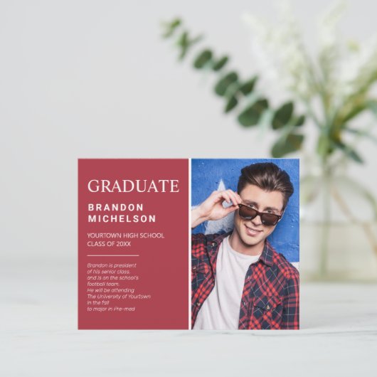 Afstuderen Foto Rood Aankondiging Partij Uitnodigi (Staand voorkant)