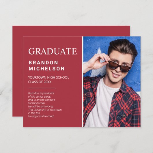 Afstuderen Foto Rood Aankondiging Partij Uitnodigi (Voorkant / Achterkant)