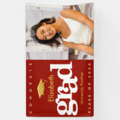 Afstuderen foto rood eenvoudig goud pet gedurfd spandoek (Verticaal)