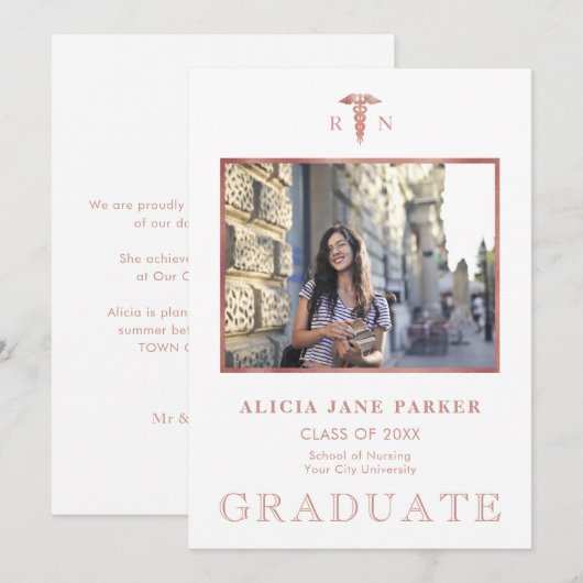 Afstuderen foto roos goud aankondiging (Voorkant / Achterkant)