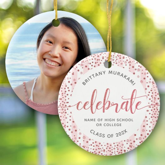 Afstuderen Foto Roos Gouden Glitter Script Keepsak Keramisch Ornament