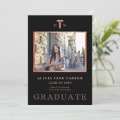 Afstuderen foto roos gouden zwart aankondiging (Staand voorkant)