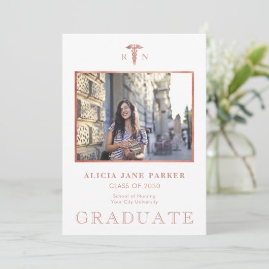 Afstuderen foto roos goudglitter (Staand voorkant)