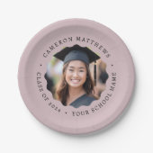 Afstuderen foto roos taupe golvende grens afstuder papieren bordje (Voorkant)