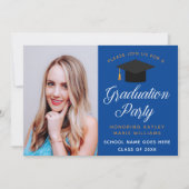 Afstuderen Foto Royal Blue Gold Graduation Party Kaart (Voorkant)