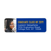 Afstuderen Foto Royal Blue & Gold Retouradres Etiket (Voorkant)