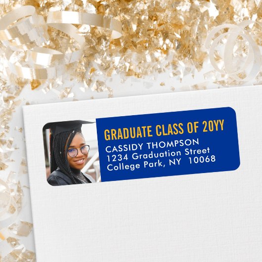 Afstuderen Foto Royal Blue & Gold Retouradres Etiket