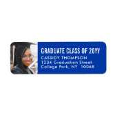 Afstuderen Foto Royal Blue & White Retouradres Etiket (Voorkant)