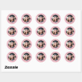 Afstuderen foto roze golvende rand afstuderen ronde sticker (Vel)