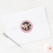 Afstuderen foto roze golvende rand afstuderen ronde sticker (Envelop)