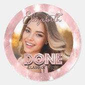 Afstuderen Foto Roze Sparkles Klasse Jaar GEDAAN Ronde Sticker (Voorkant)