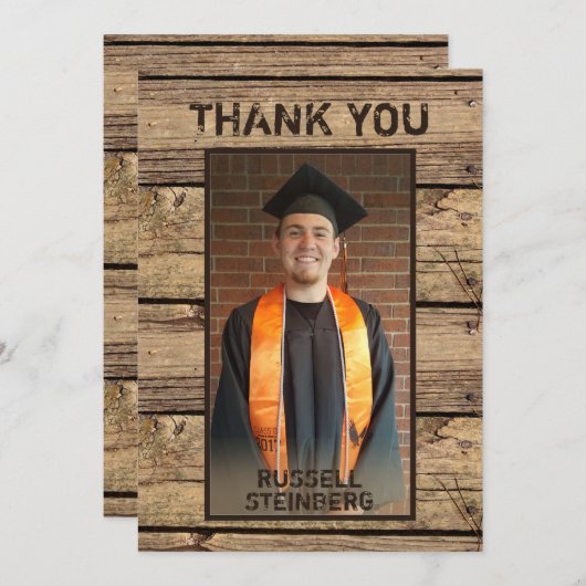 Afstuderen Foto Rustic Country Wood Dank je Bedankkaart (Voorkant / Achterkant)