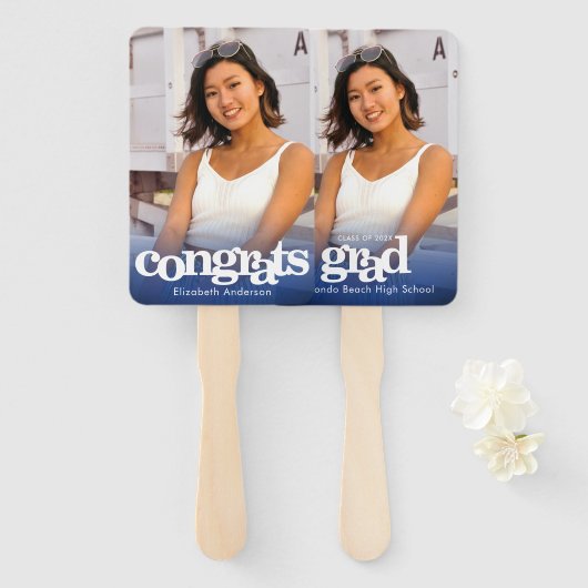 Afstuderen foto simpele moderne marineblauwe keeps handwaaier (Voorkant en achterkant)