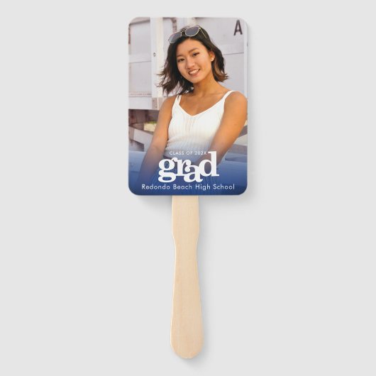 Afstuderen foto simpele moderne marineblauwe keeps handwaaier (Achterkant)