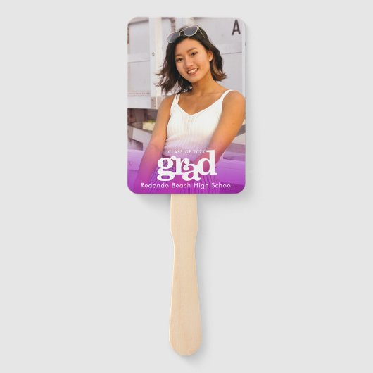 Afstuderen foto simpele moderne paarse keepslag handwaaier (Achterkant)