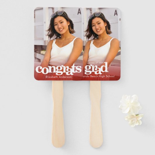 Afstuderen foto simpele moderne trendy red keepomw handwaaier (Voorkant en achterkant)