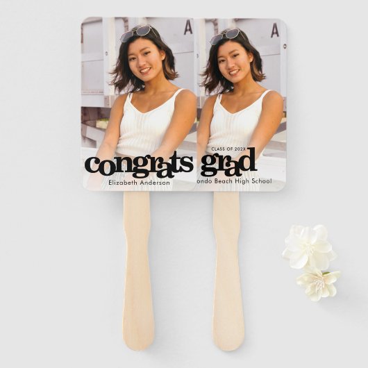 Afstuderen foto simpele moderne typografie keepsla handwaaier (Voorkant en achterkant)