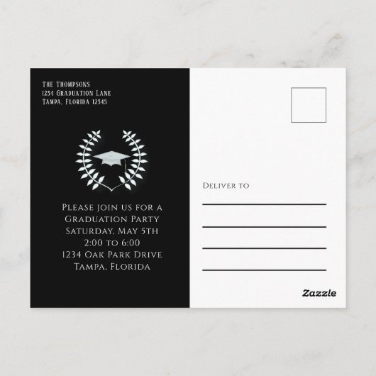 Afstuderen Foto Simple Black en White Invitation Briefkaart (Achterkant)