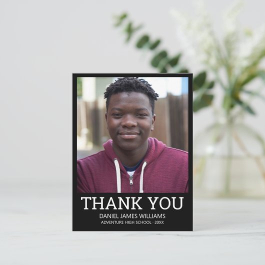 Afstuderen Foto Simple Black Hartelijk dank Briefkaart (Staand voorkant)