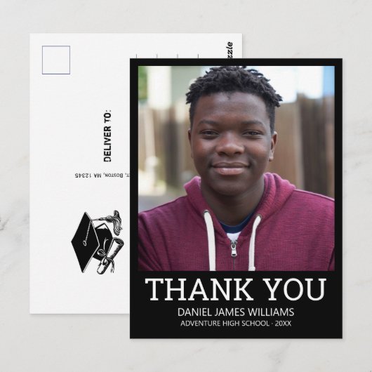 Afstuderen Foto Simple Black Hartelijk dank Briefkaart (Voorkant / Achterkant)