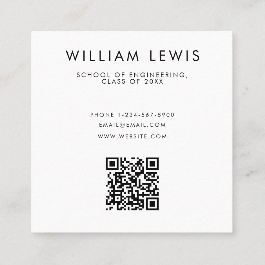 Afstuderen foto-student Modern Minimalist QR-code Vierkante Visitekaartje (Achterkant)