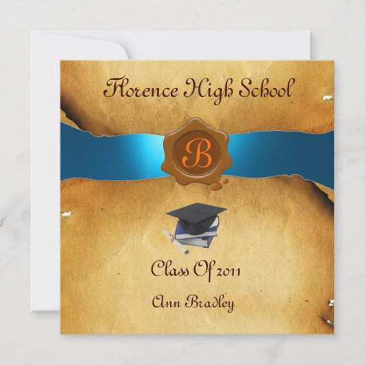 AFSTUDEREN FOTO-TEMPLATE PARCHMENT Blue Wax Seal Kaart (Voorkant)