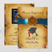 AFSTUDEREN FOTO-TEMPLATE PARCHMENT Blue Wax Seal Kaart (Voorkant / Achterkant)