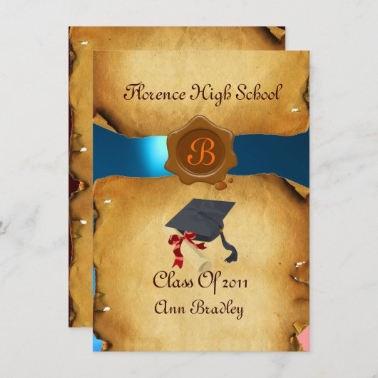 AFSTUDEREN FOTO-TEMPLATE PARCHMENT Blue Wax Seal Kaart (Voorkant / Achterkant)