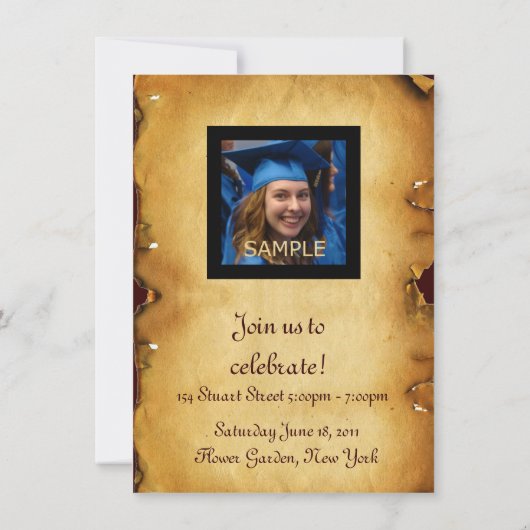 AFSTUDEREN FOTO-TEMPLATE PARCHMENT Blue Wax Seal Kaart (Achterkant)