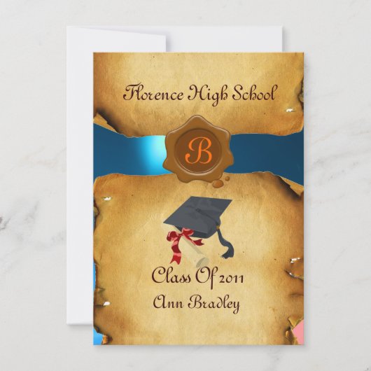 AFSTUDEREN FOTO-TEMPLATE PARCHMENT Blue Wax Seal Kaart (Voorkant)
