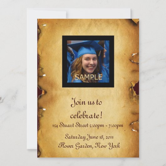 AFSTUDEREN FOTO-TEMPLATE PARCHMENT Blue Wax Seal Kaart (Achterkant)