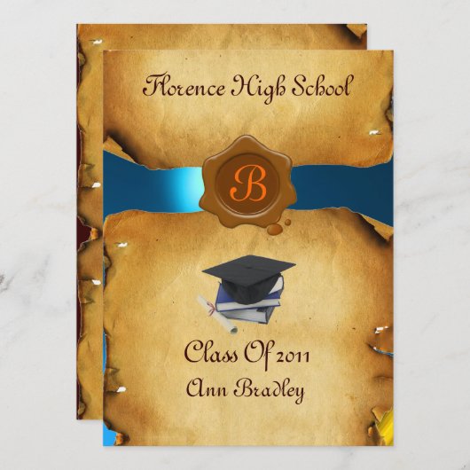 AFSTUDEREN FOTO-TEMPLATE PARCHMENT Blue Wax Seal Kaart (Voorkant / Achterkant)