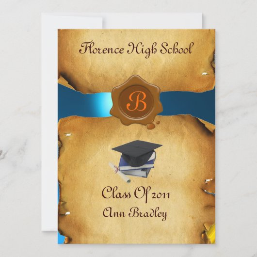 AFSTUDEREN FOTO-TEMPLATE PARCHMENT Blue Wax Seal Kaart (Voorkant)