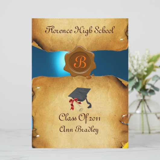 AFSTUDEREN FOTO-TEMPLATE PARCHMENT Blue Wax Seal Kaart (Staand voorkant)