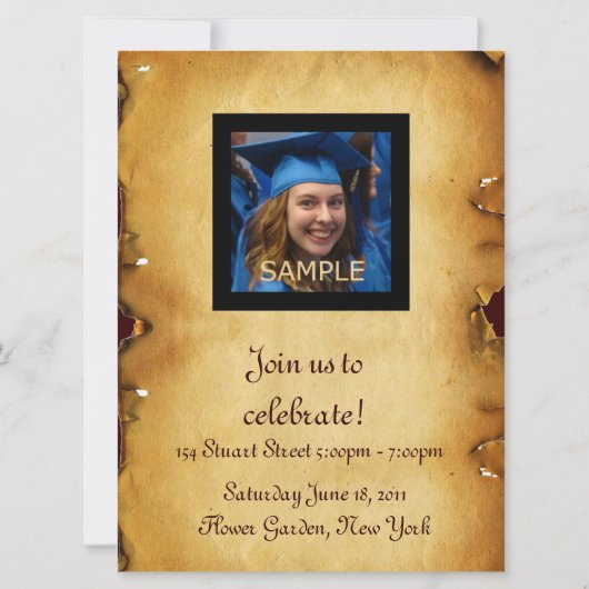 AFSTUDEREN FOTO-TEMPLATE PARCHMENT Blue Wax Seal Kaart (Achterkant)