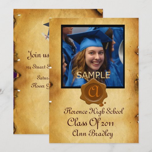 AFSTUDEREN FOTO TEMPLATE PARCHMENT Brown Wax Seal Kaart (Voorkant / Achterkant)