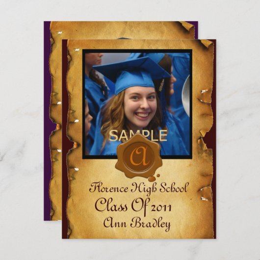 AFSTUDEREN FOTO TEMPLATE PARCHMENT Brown Wax Seal Kaart (Voorkant / Achterkant)