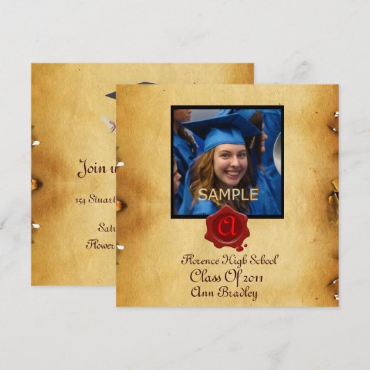 AFSTUDEREN FOTO TEMPLATE PARCHMENT Red Wax Seal Kaart (Voorkant / Achterkant)